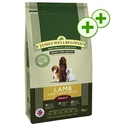 2x zooPlusPisteitä: 15/10 kg James Wellbeloved - Adult Grain-Free Lamb & Vegetables (10 kg)