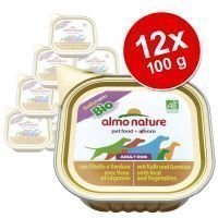 Almo Nature Daily Menu Bio -säästöpakkaus 12 x 100 g - mix 1: vasikanliha & vihannekset + naudanliha & vihannekset