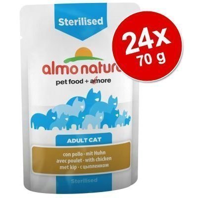 Almo Nature Sterilised Pouch -säästöpakkaus 24 x 70 g - kana