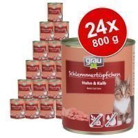 Grau Gourmet viljaton -säästöpakkaus 24 x 800 g - 12 x kana & vasikanliha + 12 x kalkkuna & lammas