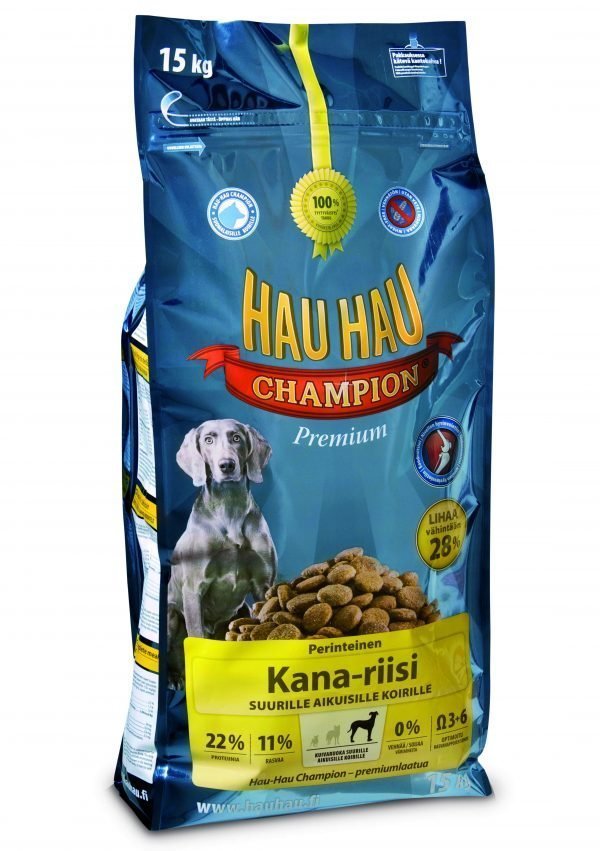 Hau-Hau Champion Kana-Riisi 15 Kg Täysravinto Suurille Koirille