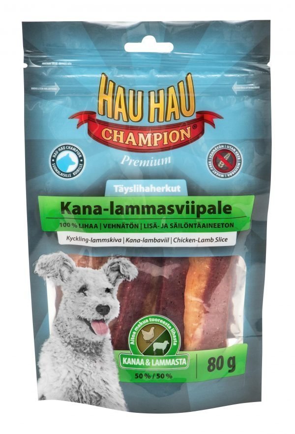 Hau-Hau Champion Täyslihaherkut 80 G Kana-Lammasviipale