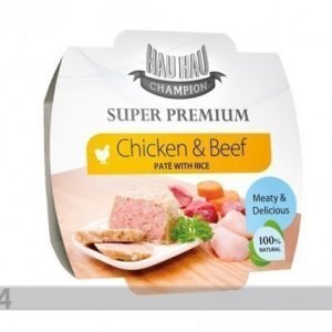 Hau-Hau Super Premium Täysravinto Kanaa Ja Naudanlihaa Riisillä 3x100g