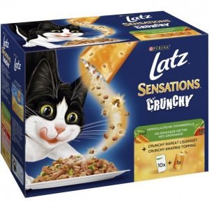 Latz Kissanruoka 10x100g+40g Sensations Crunchy Herkkulajitelma Vihanneksilla