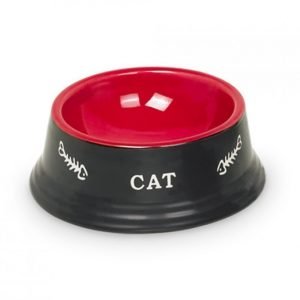 Nobby Keramikskål Cat Svart / Röd 14x4