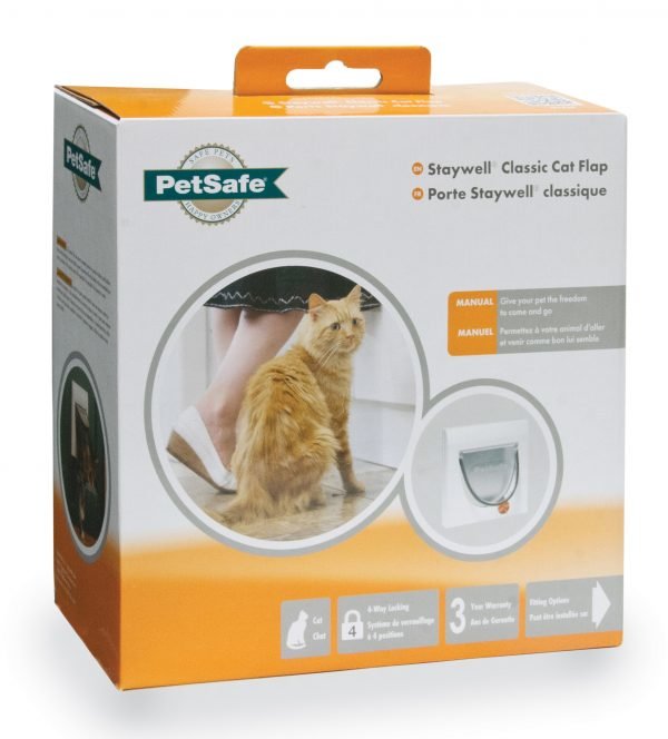 Petsafe Manual 4 Way Locking Classic Cat Flap White W / Tunnel Kissanluukku