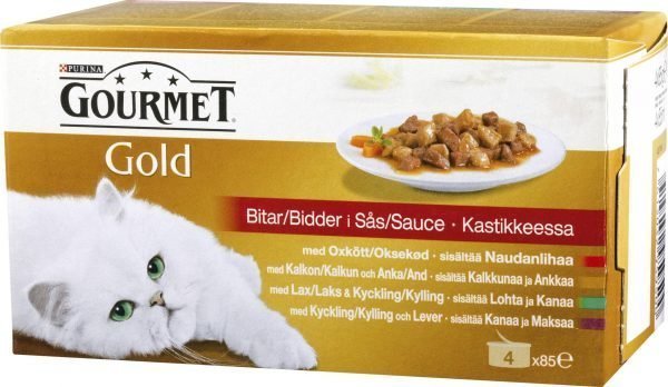 Purina Gourmet Gold 4x85g Kastikelajitelma Kissanruoka