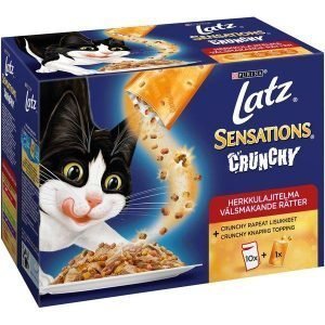 Purina Latz Sensations Crunchy 10x100 G+40 G Herkkulajitelma Kissanruoka