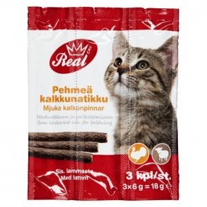 Real Cat Kissan Herkkutikku 3 Kpl Kalkkuna-Lammas