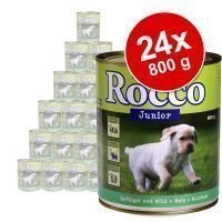 Rocco Junior -säästöpakkaus 24 x 800 - kaksi makua: kanansydän & riisi + kalsium ja kalkkuna & vasikansydän + kalsium