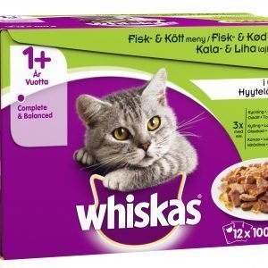 Whiskas 1+ 12 X 100 G Kala&Lihalajitelma Hyytelössä