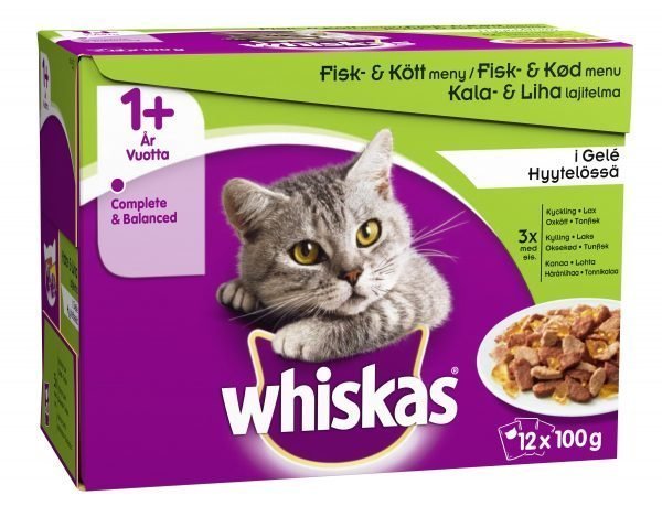 Whiskas 1+ 12 X 100 G Kala&Lihalajitelma Hyytelössä