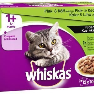 Whiskas 1+ 12 X 100 G Kala&Lihalajitelma Kastikkeessa