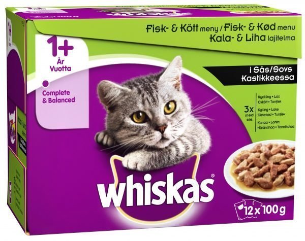 Whiskas 1+ 12 X 100 G Kala&Lihalajitelma Kastikkeessa