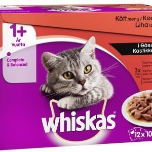 Whiskas 1+ 12 X 100 G Lihalajitelma Kastikkeessa