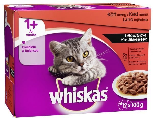 Whiskas 1+ 12 X 100 G Lihalajitelma Kastikkeessa