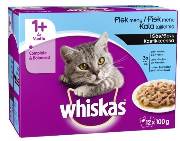 Whiskas 1+ Kalalajitelma Kastikkeessa 12 X 100 G Kissan Annospakkaus