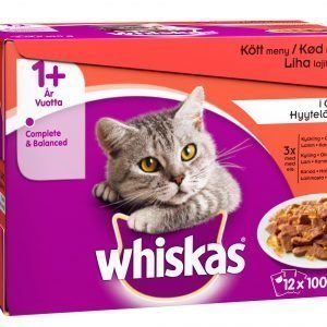 Whiskas 1+ Lihalajitelma Hyytelöss  12 X 100 G Kissan Annospakkaus