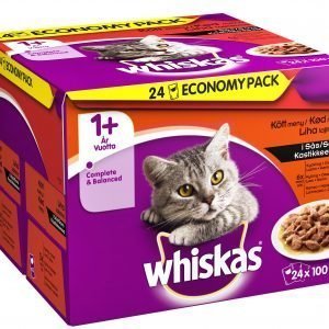 Whiskas 1+ Lihalajitelma Kastikkeessa 24 X 100 G Kissan Annospakkaus