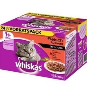 Whiskas 1+ Pouches 24 x 100 g - 1+ lihalajitelma kastikkeessa