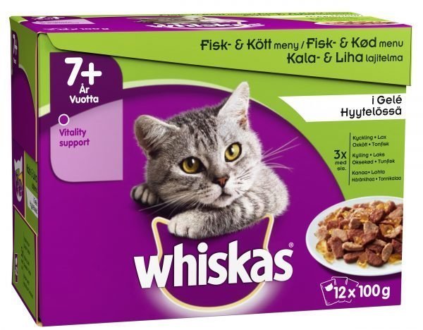 Whiskas 7+ Kala&Lihalajitelma Hyytelössä 12 X 100 G Kissan Annospakkaus