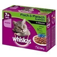 Whiskas 7+ Senior Pouches 12 x 100 g - 7+ kala- ja lihalajitelma kastikkeessa