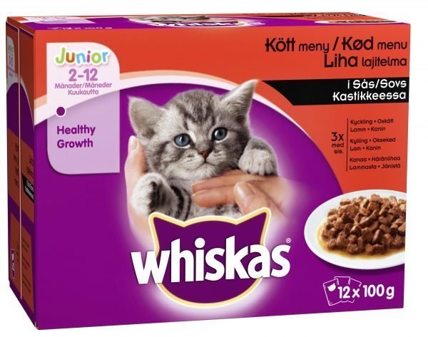 Whiskas Junior 12 X 100 G Lihalajitelma Kastikkeessa