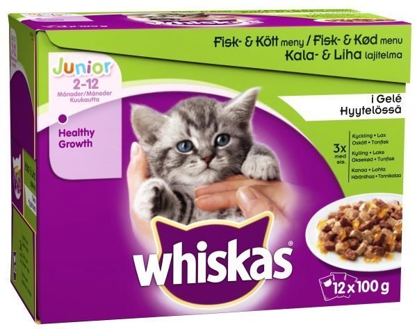 Whiskas Junior Kala&Lihalajitelma Hyytelössä 12 X 100 G Kissan Annospakkaus