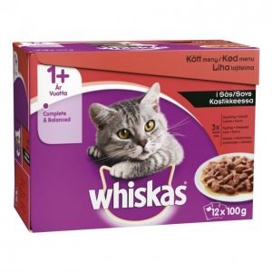 Whiskas Kissanruoka 12x100g 1+ Lihalaj Kastike