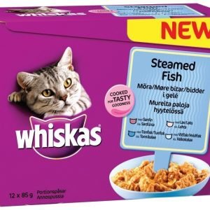 Whiskas Lajitelmapakkaus Höyrytetty Kala Mureita Paloja Hyytelössä 12 X 85 G